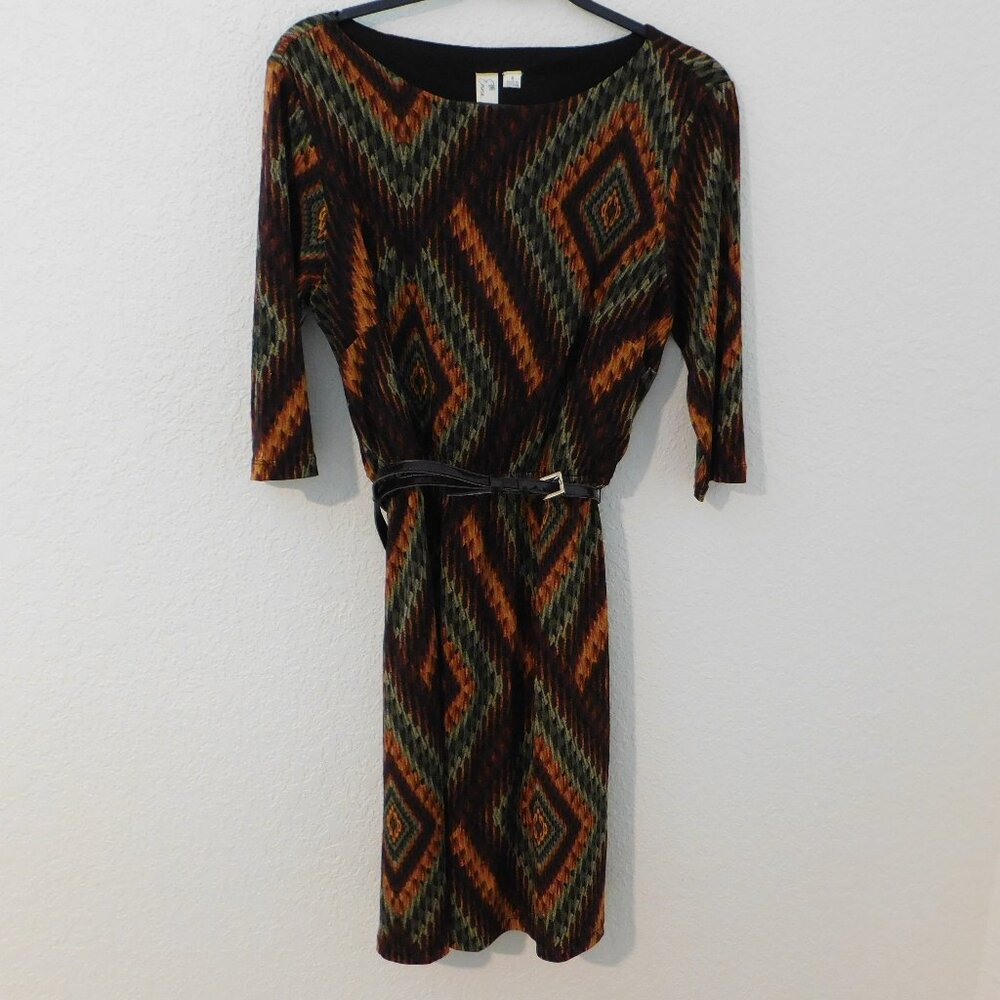 Emma And Michele Women's Belted Dress 1/2 Sleeve Size 8 Fall Colors